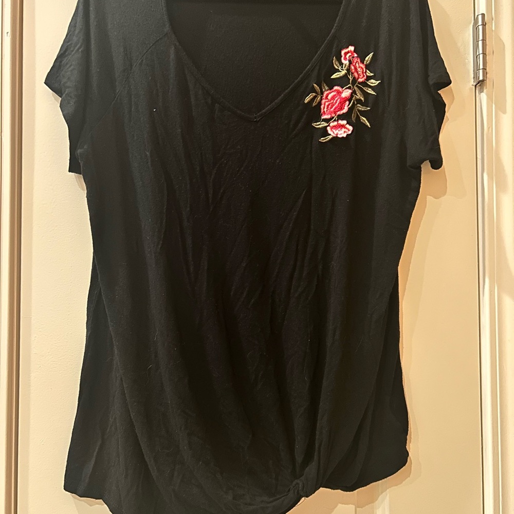 Black Floral Embroidered Women's Top